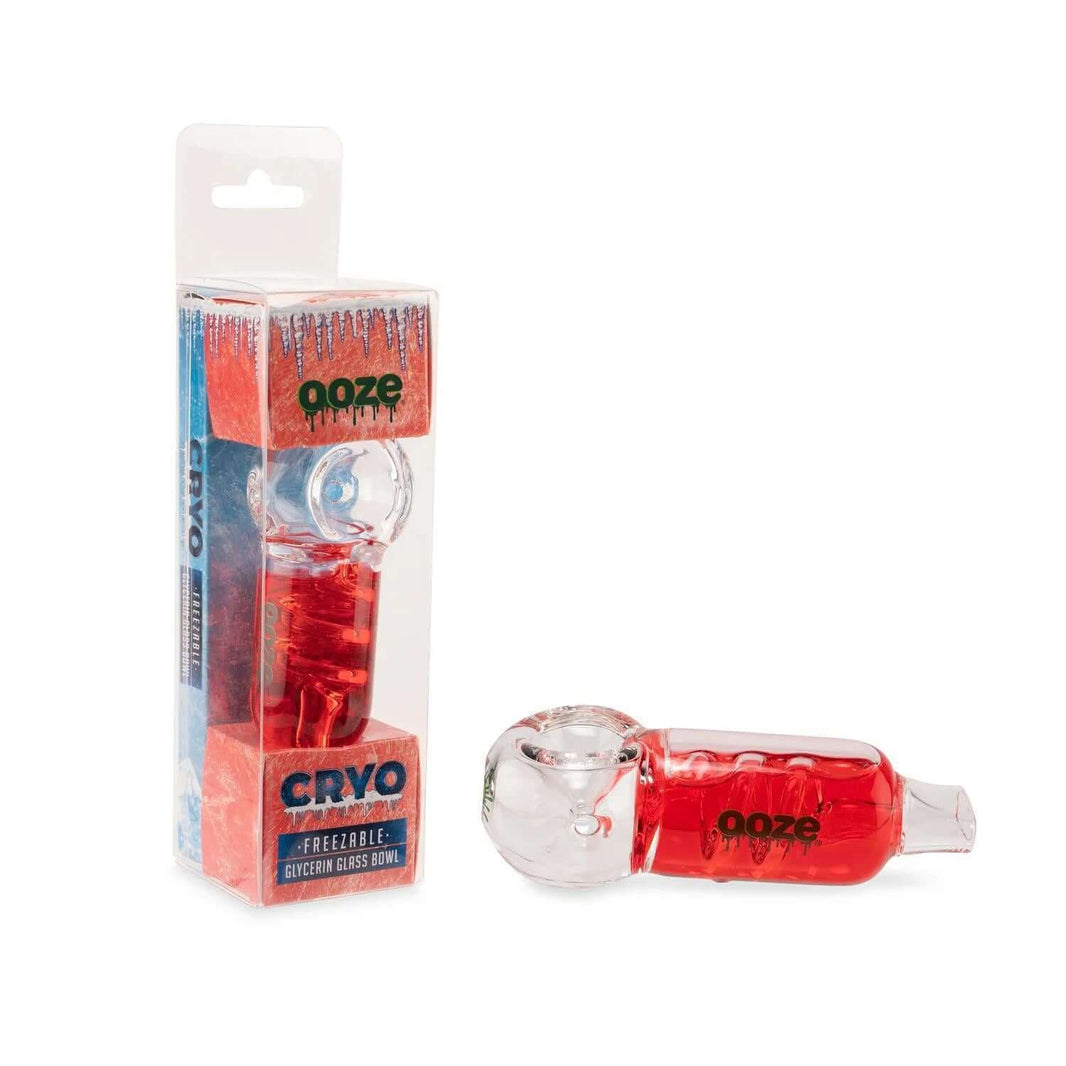 Ooze Cryo Freezable Glycerin Glass Hand Pipe in red, designed for smooth, chilled smoking experience with freezer technology.