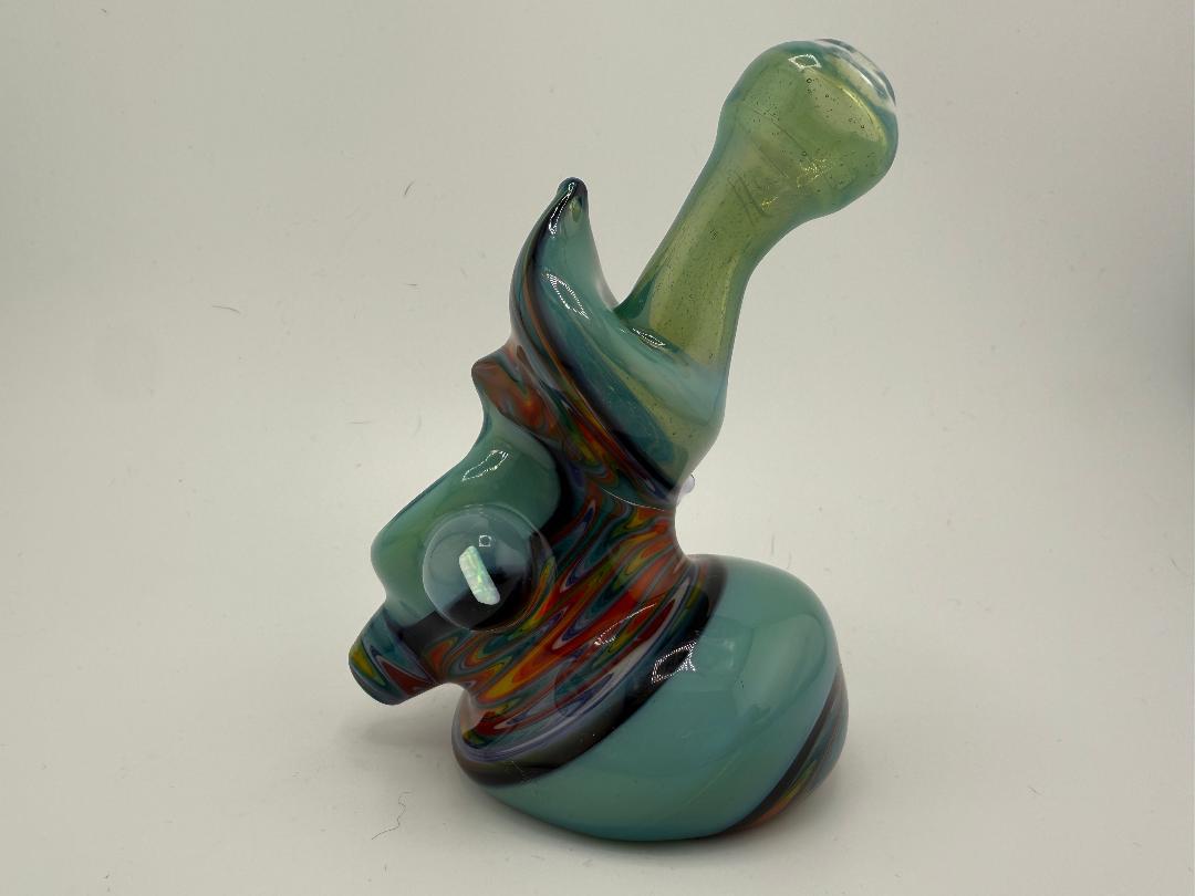 Vibrant Highgrade Glass Reversal Squatlock Pipe with unique spiral color design, ideal for glass enthusiasts.