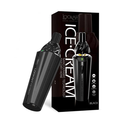 LOOKAH Ice Cream dry herb vaporizer in black with packaging, featuring advanced nano-ceramic technology.