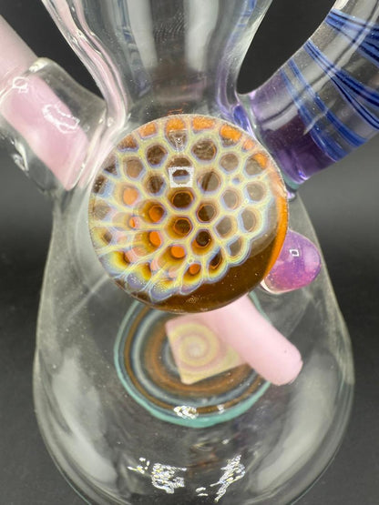 Brando Glass Mini Beaker - Line Worked Horn & Honeycomb Millie w/ Pink Downstem 10mm 45°