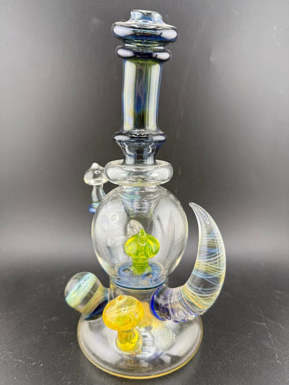 Brando Glass Blooper - UV Mushrooms , Space Tech Accents, Fumed Horn & UV Skull 10mm 90°