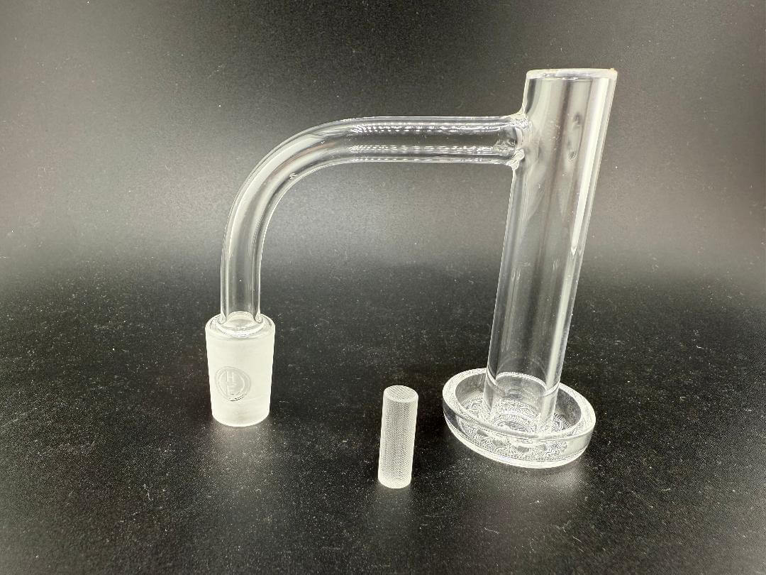 Highly Educated Control Tower Quartz Banger for precision dabbing sessions, featuring clear glass design and optimal airflow.