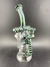Domer Glass Recycler - 2025 Double Tornado Black Green White Wig Wag 10mm 90°
