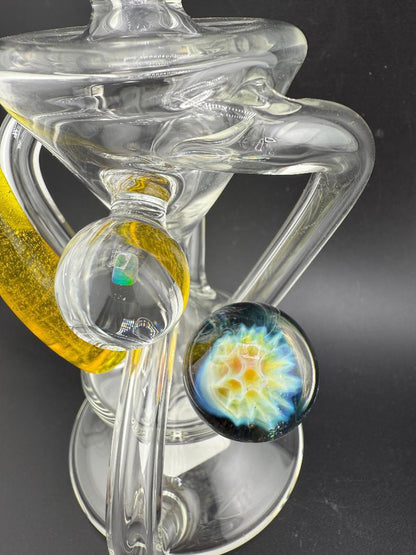Mank Glass Clear Recycler Yellow Horn w/ Marble 10mm 90°