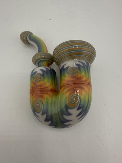 Mcdoogle Works Sherlock Rainbow pipe featuring vibrant swirling colors and unique design.