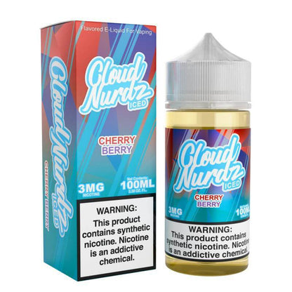 Cloud Nurdz Iced 100ml Cherry Berry flavored e-liquid for vaping, featuring a refreshing icy sensation.