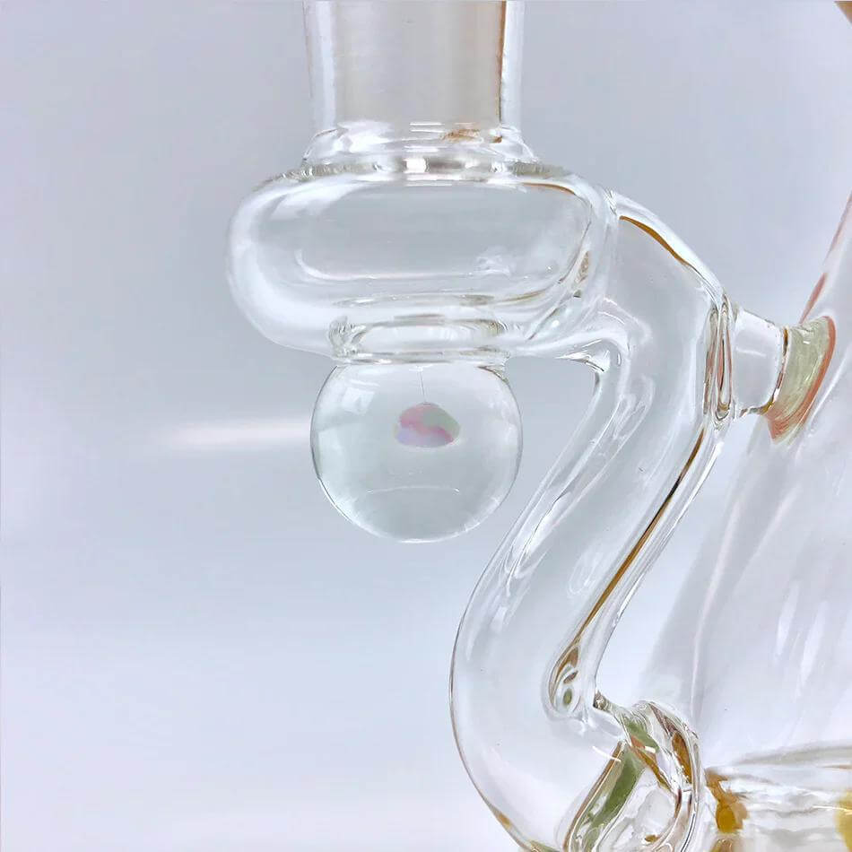 Close-up of AFM Glass Opal Stone Rig NBS486 highlighting slitted puck perc and opal stone design.