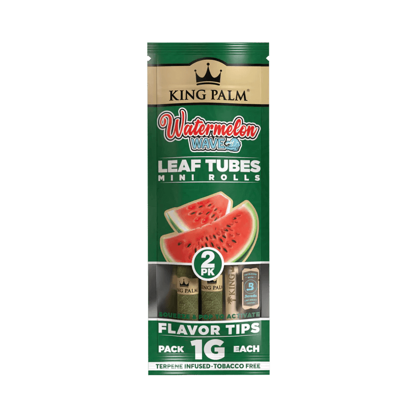 King Palm Watermelon Wave 2-pack mini rolls with flavor tips and watermelon graphics.