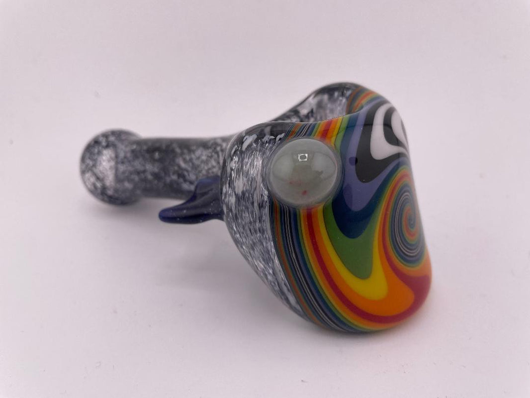 Highgrade Glass Dry Pipe -Multi Colored Frit w/ Reversal Wig Wag Cap