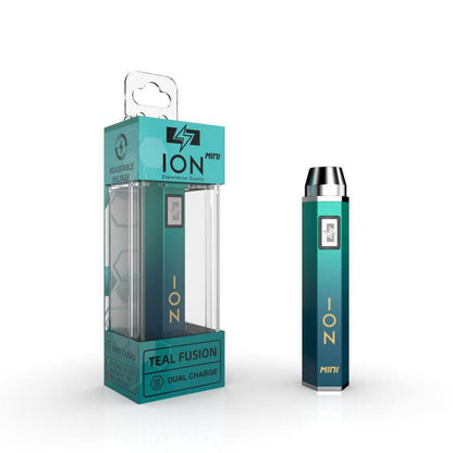 ION Mini Fusion 510 Battery in teal, compact vape pen for 510 thread cartridges, ideal for CBD and concentrates.