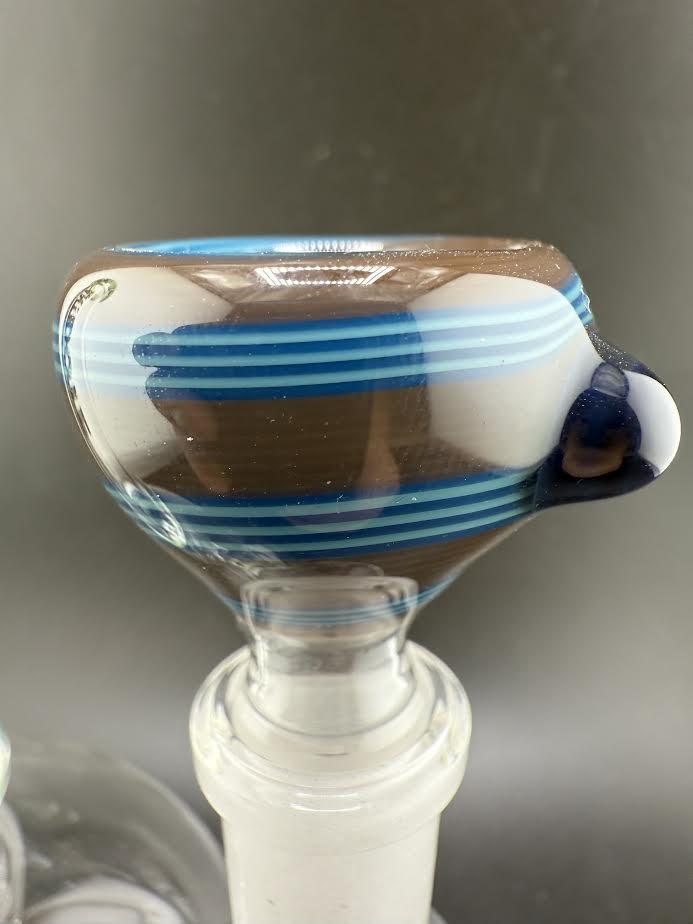 Fila John Glass Basic Wig Wag 14mm bowl with blue and brown stripes, showcasing elegant wig wag design.