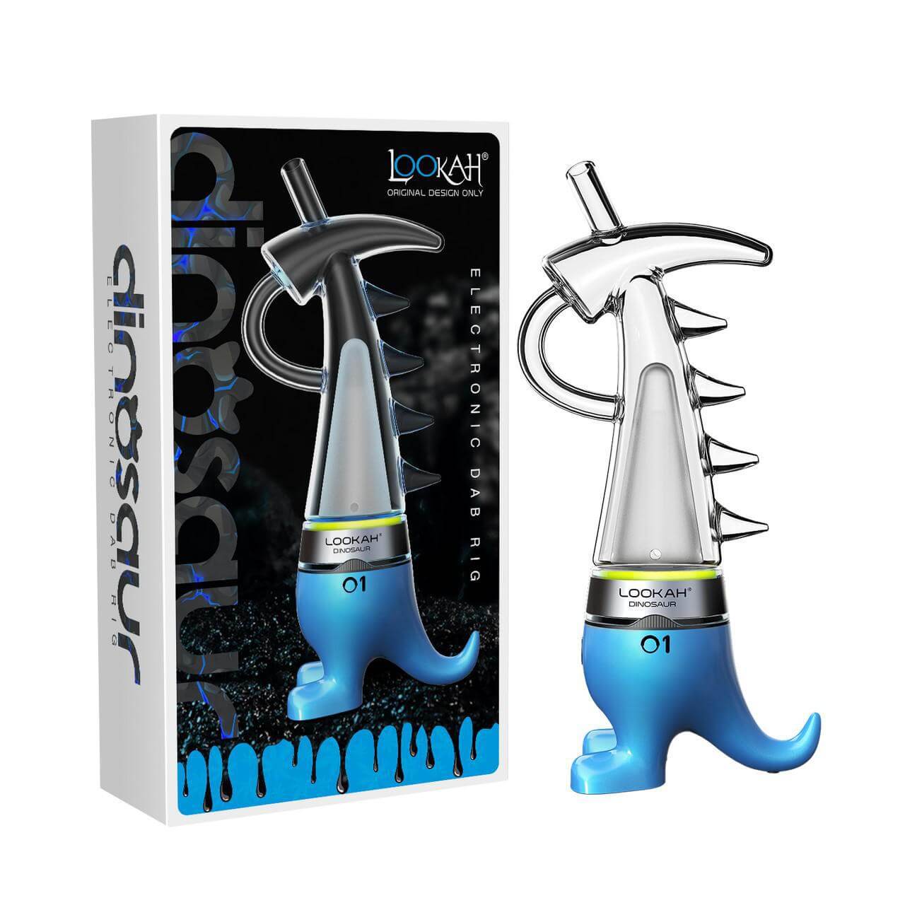 Lookah Dinosaur E-Rig electric dab rig with sleek design and packaging, offering precision and convenience for dabbing.