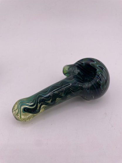 Brando Glass Hand Pipe - UV Accented Green Line Work