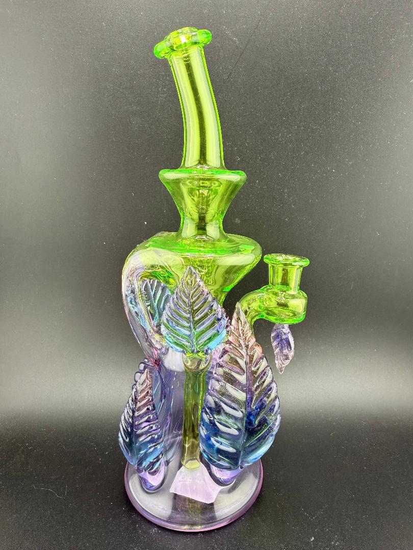 Brando Glass X Madelynn Glass Purple & Green Leaf Recycler 10mm 90°