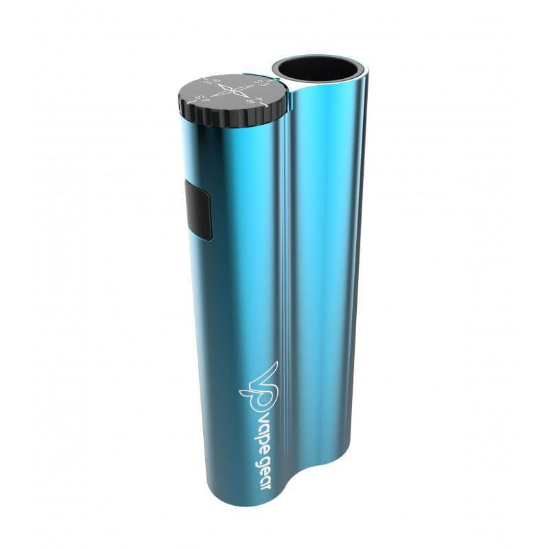 Vape Gear Turbo Twist 510 battery in blue, palm-sized design for discreet vaping.