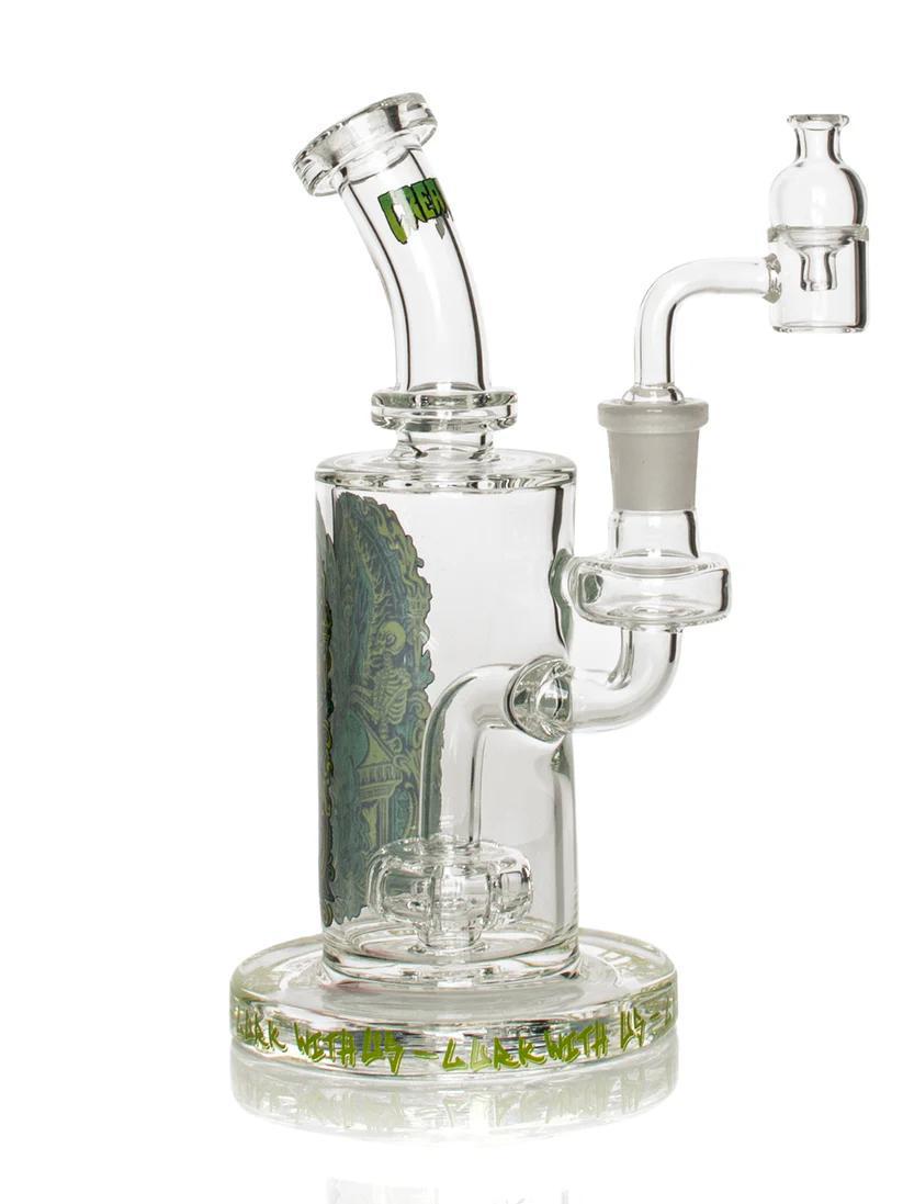 Gear Premium x Creature 7.5" Concentrate Rig with quartz banger and cap, featuring vibrant artwork and unique design.