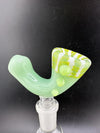 Sherlock Hybrid Hand Pipe Bowl 14mm in green with striped design, crafted for smooth airflow and easy cleaning.