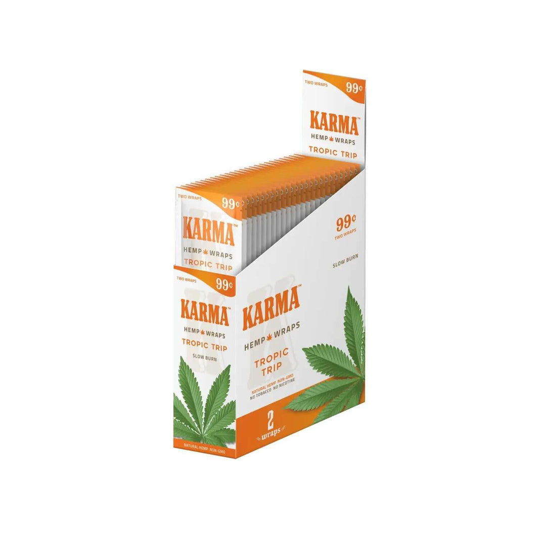 Karma Hemp Wraps in Tropic Trip flavor, 2 pack, showcasing premium natural wraps for an elevated smoking experience.