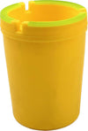 Jumbo Butt Bucket ash tray in bright yellow with green lid, designed for smokers to keep spaces tidy and clean.