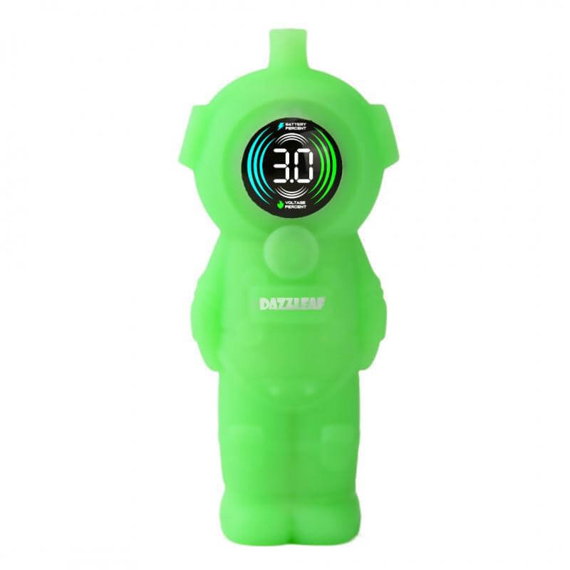 Dazzleaf Spaceman 510 cartridge battery in vibrant green color with LED display showing voltage levels.