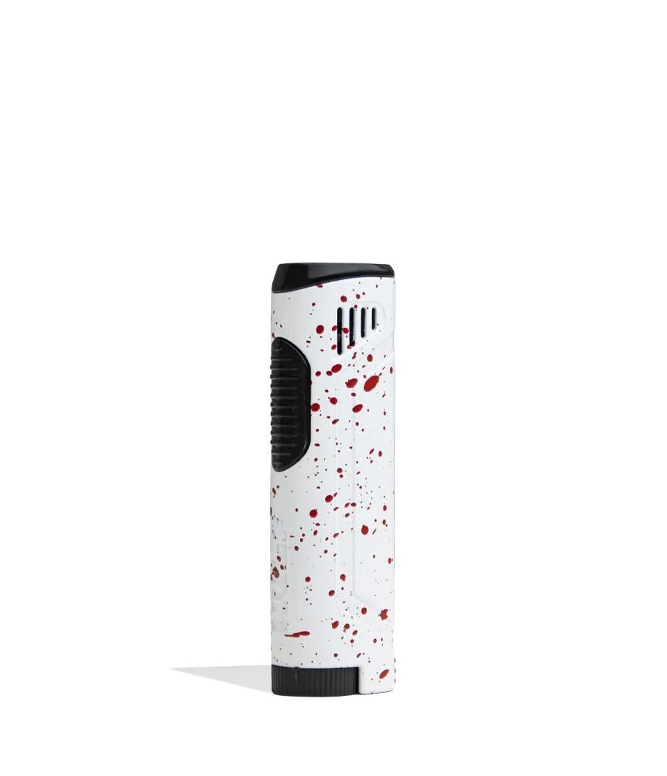 Wulf Blitz butane dab torch with built-in tool in white red splatter design for concentrate enthusiasts.
