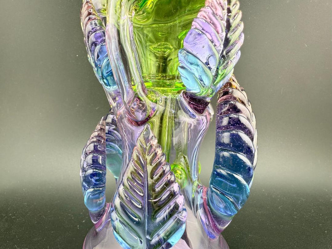 Brando Glass X Madelynn Glass Purple & Green Leaf Recycler 10mm 90°
