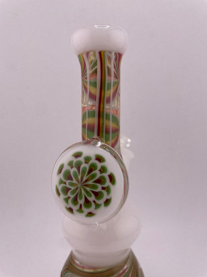 Unknown Artist Mini Beaker - White w/ Rasta Dot Stack & Rasta Line Worked Sections