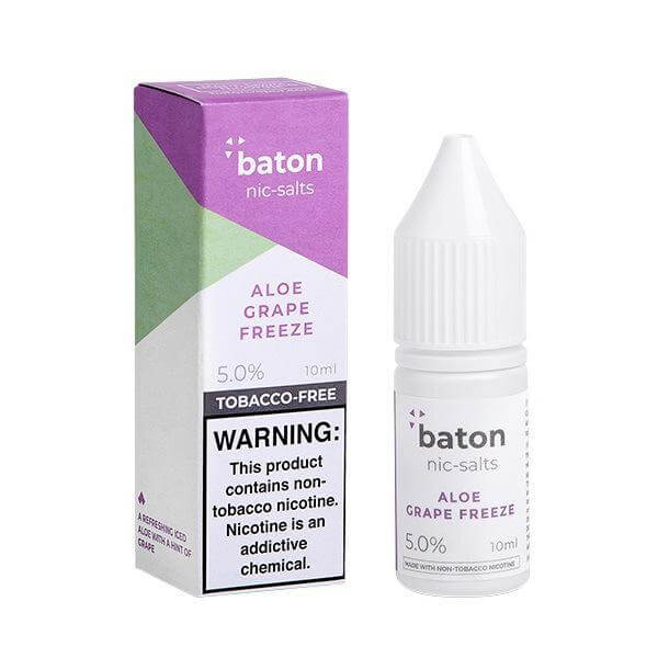 Baton Salts 10ml Nicotine E-Liquid – Aloe Grape Freeze flavor with 5% strength, tobacco-free, for vaping enthusiasts.