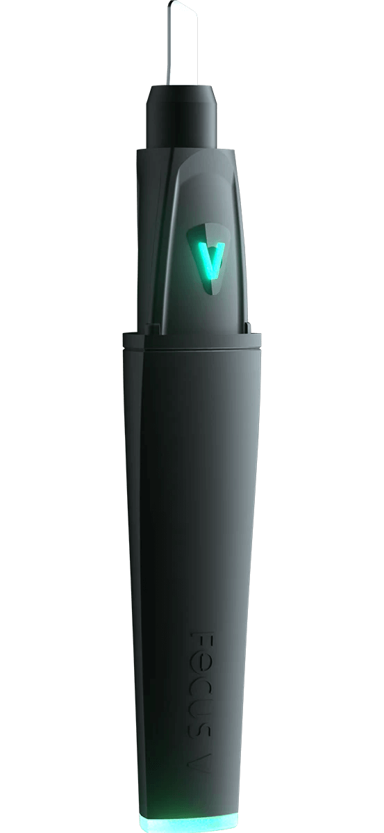 Focus V Saber electronic dab tool with LED spotlight and ergonomic design for efficient dabbing.