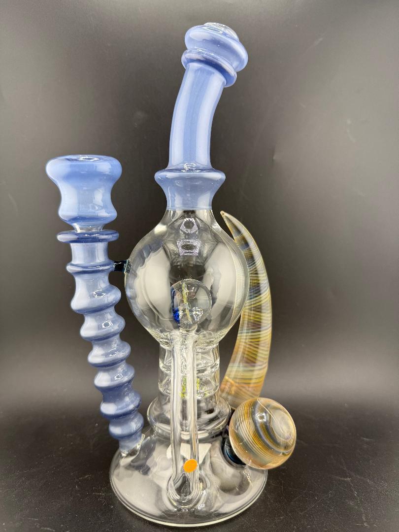 Brando Glass Blooper - Large Format UV Blue w/ Marble Attachments Fumed Horn 14mm 90°