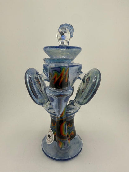 Crondo Glass Redisculator Blue w/ Wig wag & Faceted Opal Marble Recycler 19mm 90°