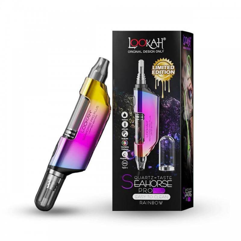 LOOKAH Seahorse Pro Plus rainbow dab pen with packaging, limited edition, easy to clean electric nectar collector.