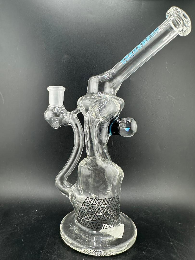 Highgrade Glass Recycler - Clear Rig Opal Marble Attachment & Sacred Geometry Bake ons 14mm 90°