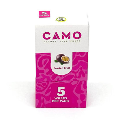 Camo Natural Leaf Wraps Passion Fruit flavor pack containing 5 herbal wraps for a smooth smoking experience.