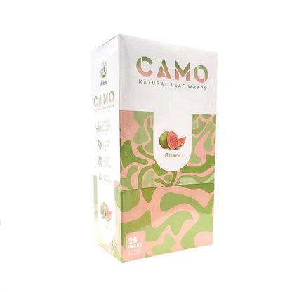 Camo Natural Leaf Wraps Guava flavor box with 25 packs, designed for herbal enthusiasts with a smooth experience.