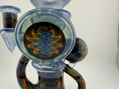 Crondo Glass Redisculator Blue w/ Wig wag & Faceted Opal Marble Recycler 19mm 90°