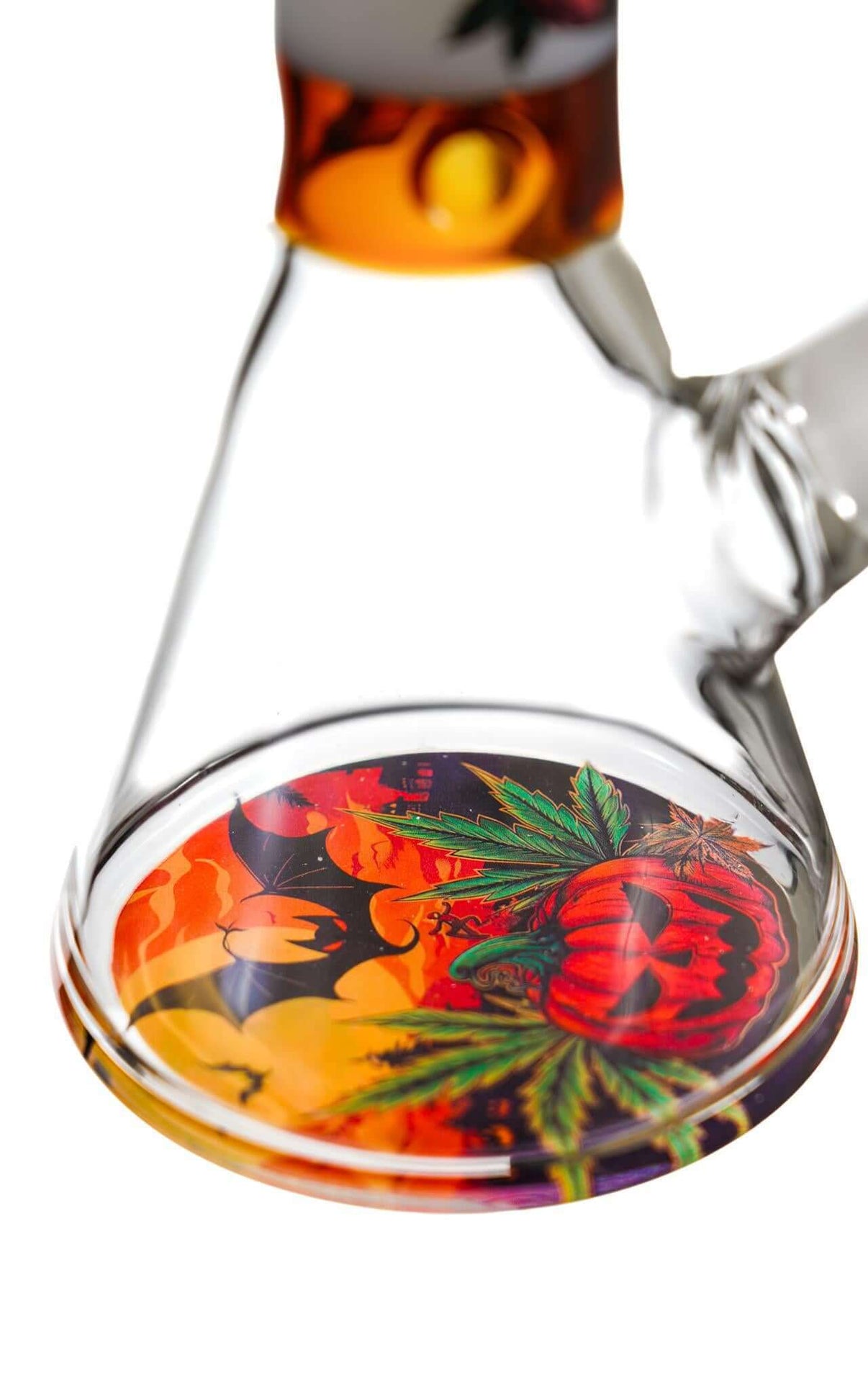 Toxic Glass TX101 Halloween Beaker with vibrant pumpkin and leaf design, perfect for spooky smoking sessions.