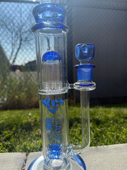 Diamond Glass 16" Inline Triple Flower Piece 14mm 90°