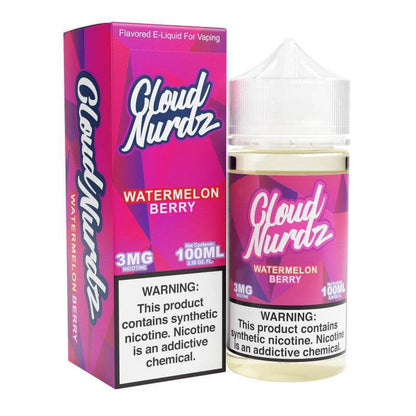 Cloud Nurdz Watermelon Berry 100ml e-liquid, fruity and sweet vaping flavor, 3mg nicotine, perfect for all vapers.