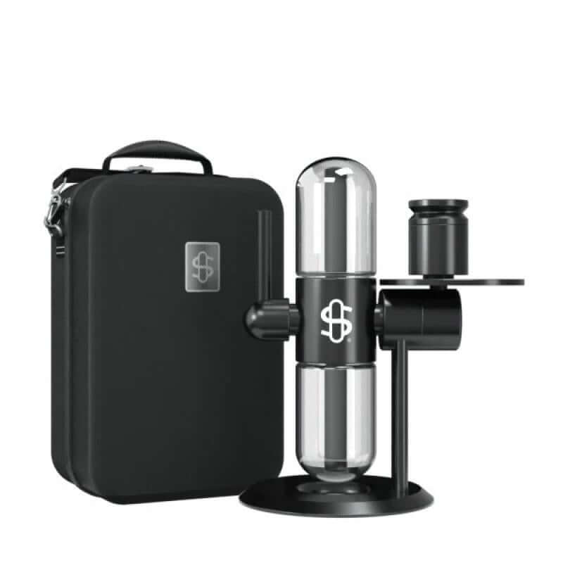 Stündenglass Kompact Gravity Infuser in black with portable case for premium smoking and vaporization.