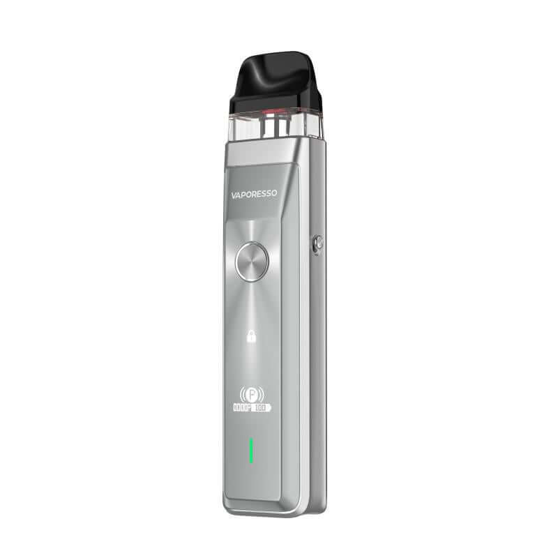 Vaporesso XROS Pro vape device with adjustable power up to 30W and sleek silver design.