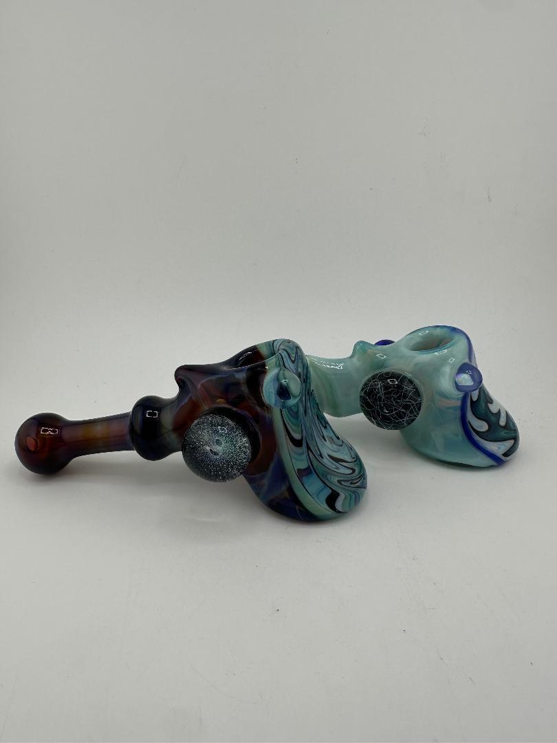 HighGrade Glass Dry Pipe - Fully Worked Hammer w/ Wig Wag Cap & Dichro Marble Attachment