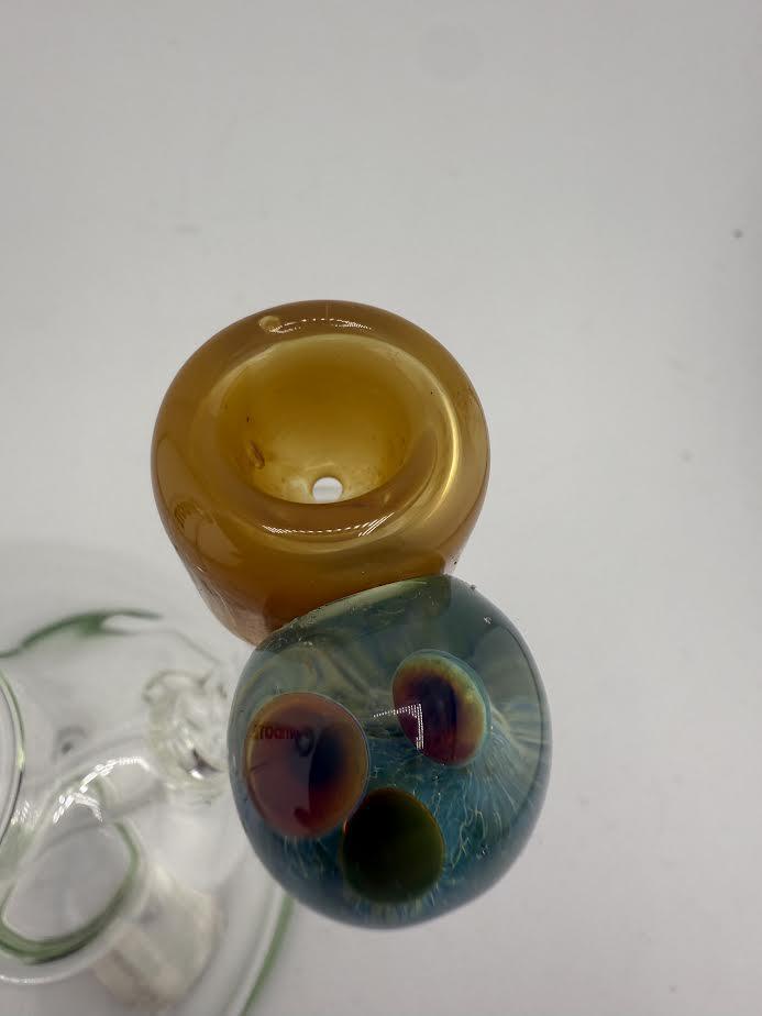 Lamo Dancer Mushroom Slide 14mm glass bowl with mushroom cap design and colorful swirl accents.