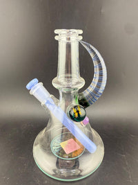 Brando Glass Mini Beaker - Line Worked Horn & Butterfly Millie w/ Teal Downstem 10mm 45°