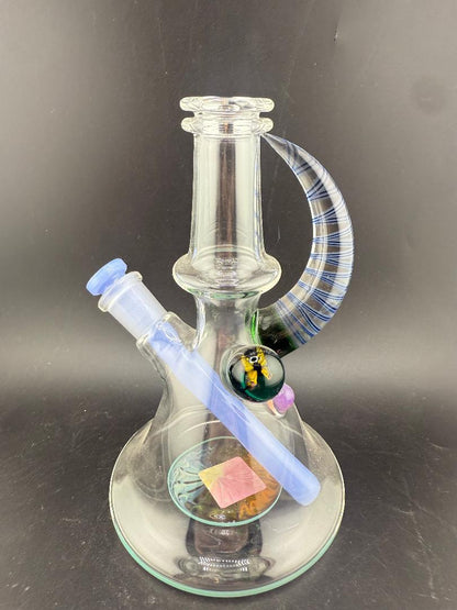 Brando Glass Mini Beaker - Line Worked Horn & Butterfly Millie w/ Teal Downstem 10mm 45°