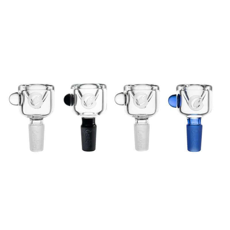Cookies Classic Bowl variety set featuring hand-blown borosilicate glass bowl pieces in clear, black, white, and blue.
