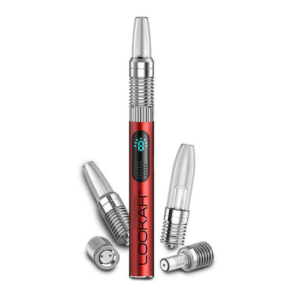 Lookah FIREBEE Vaporizer with three interchangeable tips, showcasing its compact design and LED display.