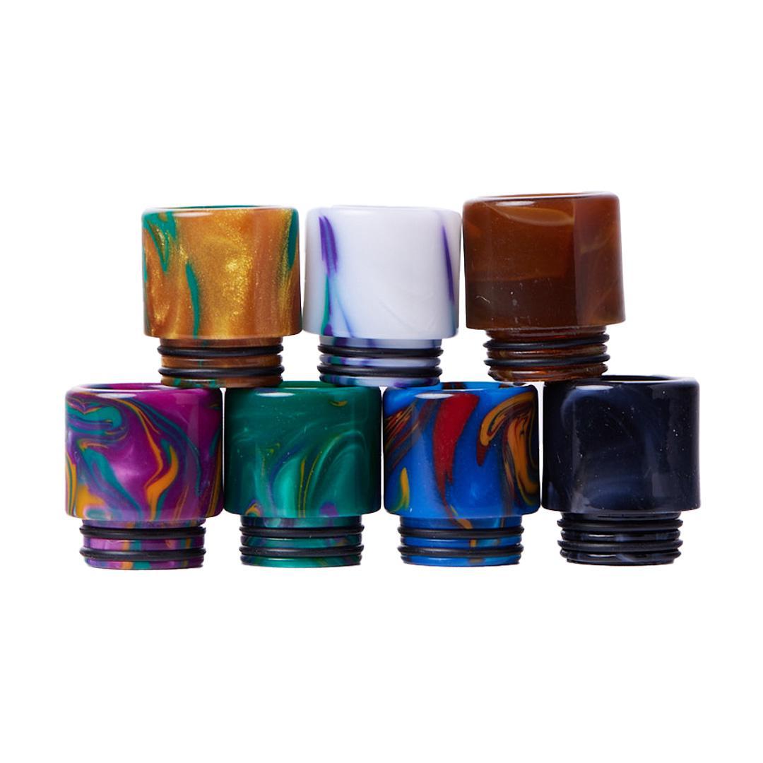 8 multi-colored 810 Drip Tips-Resin showcasing unique designs for every vaper's setup.