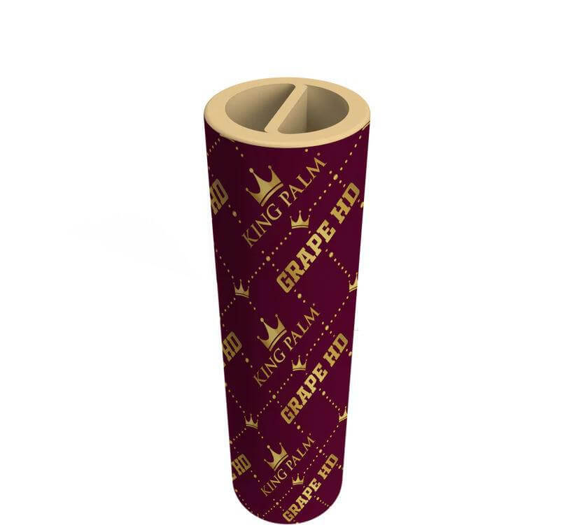 King Palm Grape HD flavored hemp rolling paper tube, featuring rich maroon design with gold lettering.