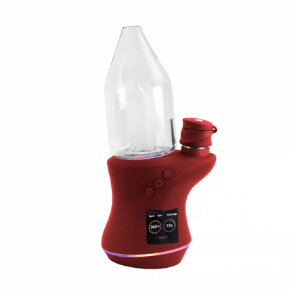 Focus V Carta 2 Bordeaux Smart Rig in matte red with digital display and unique design for portable dabbing.